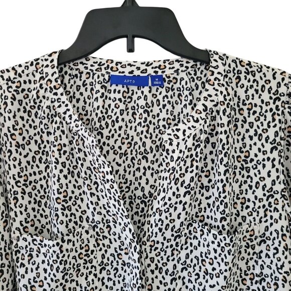 Apt 9 Leopard Print V-Neck Blouse Womens Size M Long Sleeve Pockets Career - Picture 5 of 10